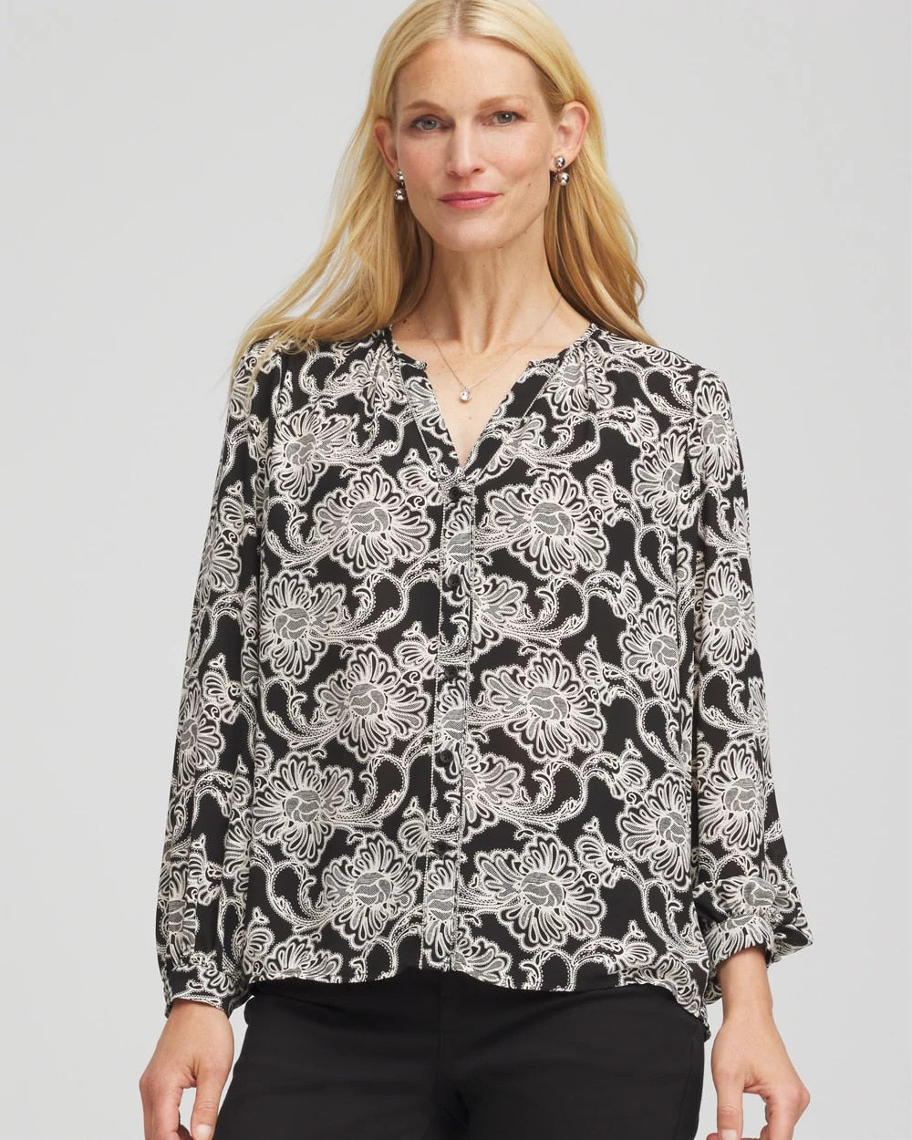 Chico's Clothing Caviar Bead Georgette Blouse