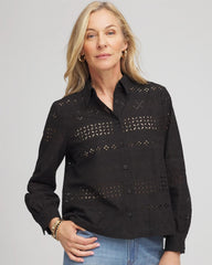 Chico's Clothing Embroidered Eyelet Collared Shirt