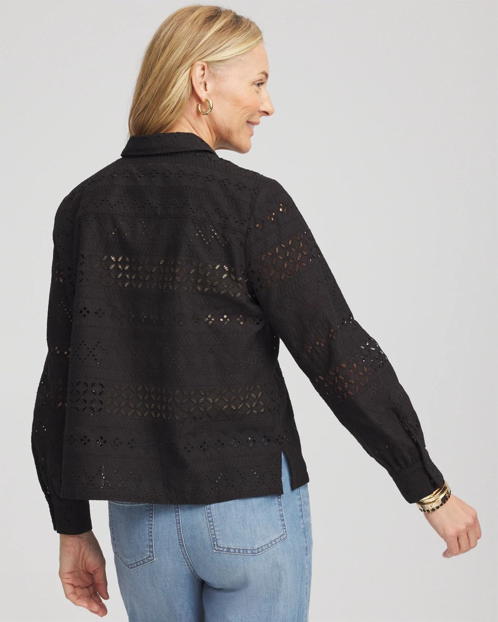 Chico's Clothing Embroidered Eyelet Collared Shirt
