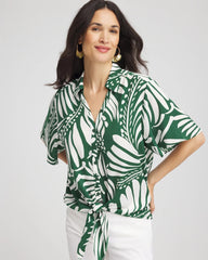 Chico's Clothing Palm Print Tie-Front Silky Top