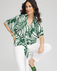 Chico's Clothing Palm Print Tie-Front Silky Top