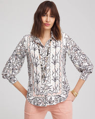 Chico's Clothing Faux Silk Floral Collared Shirt