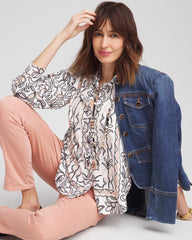 Chico's Clothing Faux Silk Floral Collared Shirt