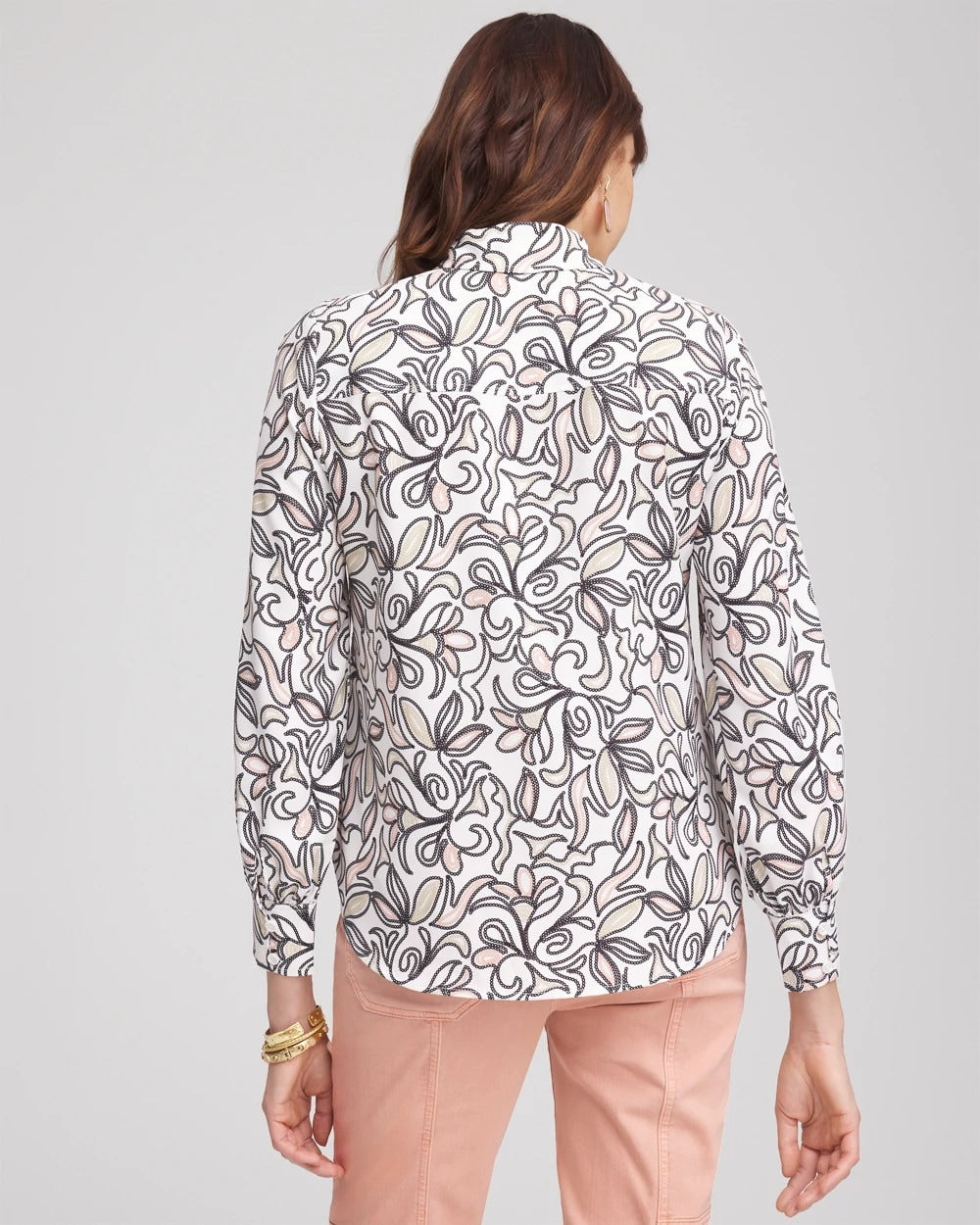 Chico's Clothing Faux Silk Floral Collared Shirt