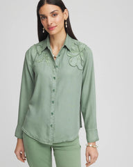 Chico's Clothing Embellished Lyocell Tencel™ Collared Shirt