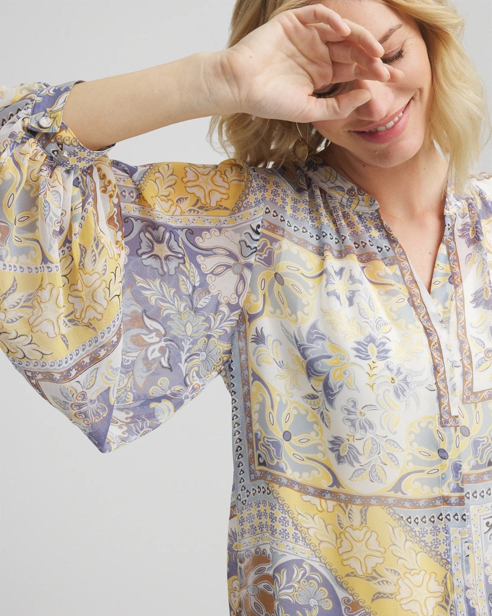 Chico's Clothing Artisanal Georgette Blouson-Sleeve Blouse