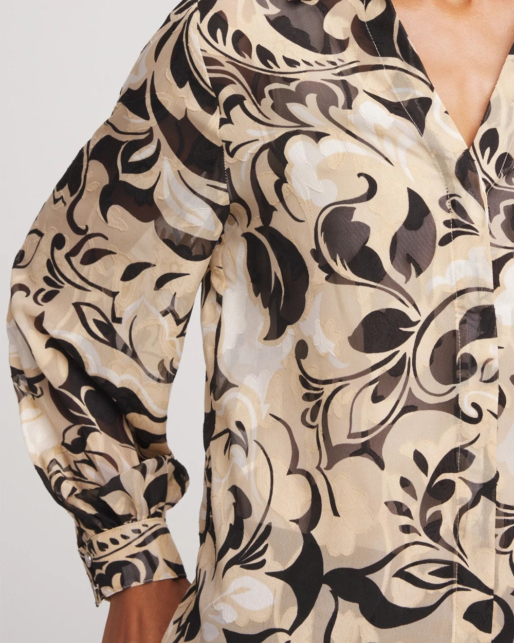 Chico's Clothing Floral Burnout Blouson-Sleeve Blouse