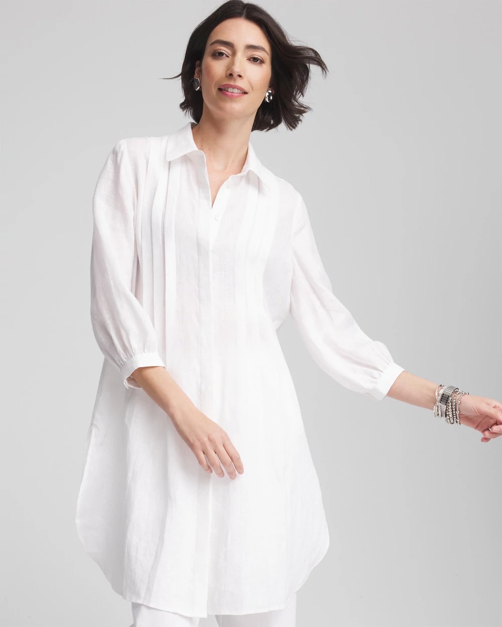 Chico's Clothing Pintuck Placket Linen Tunic