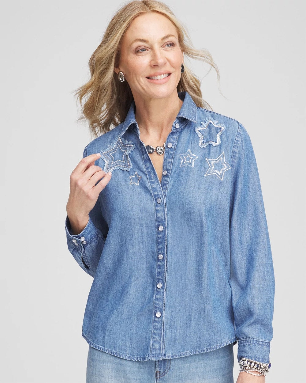 Chico's Clothing Embroidered Tencel™ Denim Shirt