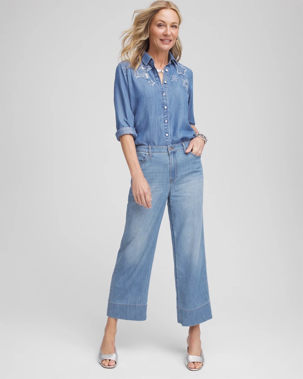 Chico's Clothing Embroidered Tencel™ Denim Shirt