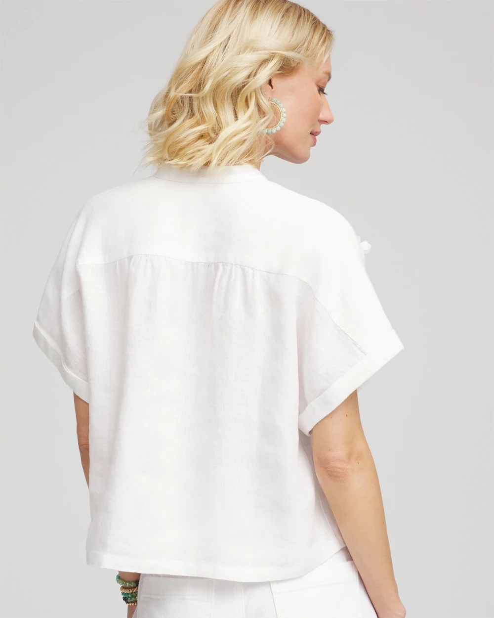 Chico's Clothing Embroidered Dolman Sleeved Linen Blouse