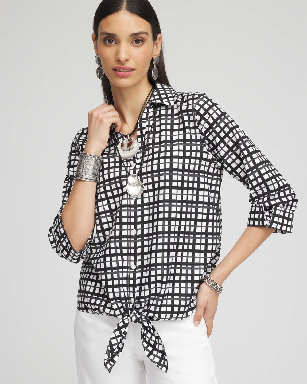 Chico's Clothing No Iron™ Plaid Tie-Front Top