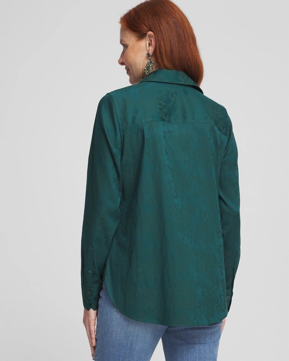Chico's Clothing No Iron™ Green Jacquard Shirt