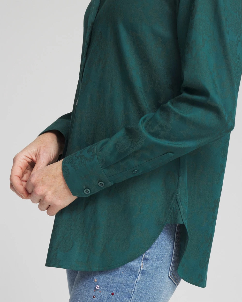 Chico's Clothing No Iron™ Green Jacquard Shirt