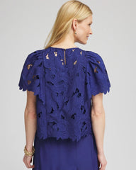 Chico's Clothing Lace Detail Flutter Sleeve Top