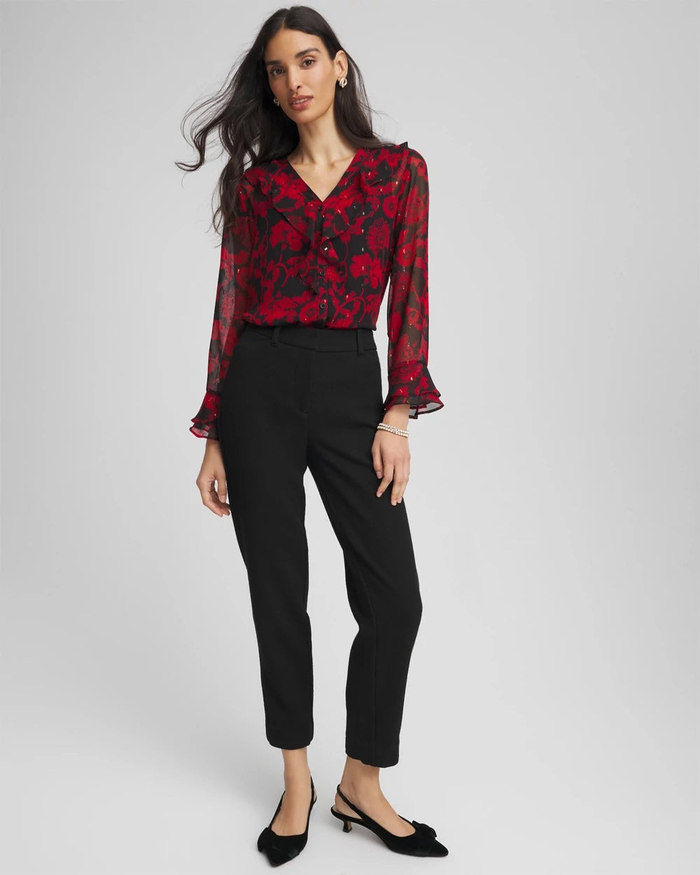 Chico's Clothing Georgette Clip Dot Ruffle Blouse