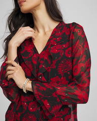 Chico's Clothing Georgette Clip Dot Ruffle Blouse