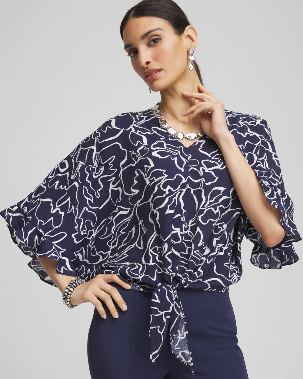 Chico's Clothing Ecovero™ Tie-Front Frill Sleeve Blouse