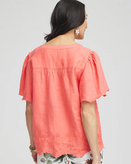 Chico's Clothing Linen Embroidered Hem Blouse