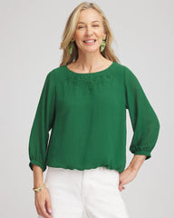 Chico's Clothing Embroidered Crinkle Chiffon Blouse