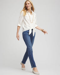 Chico's Clothing Textured Tie-Front Pullover Top