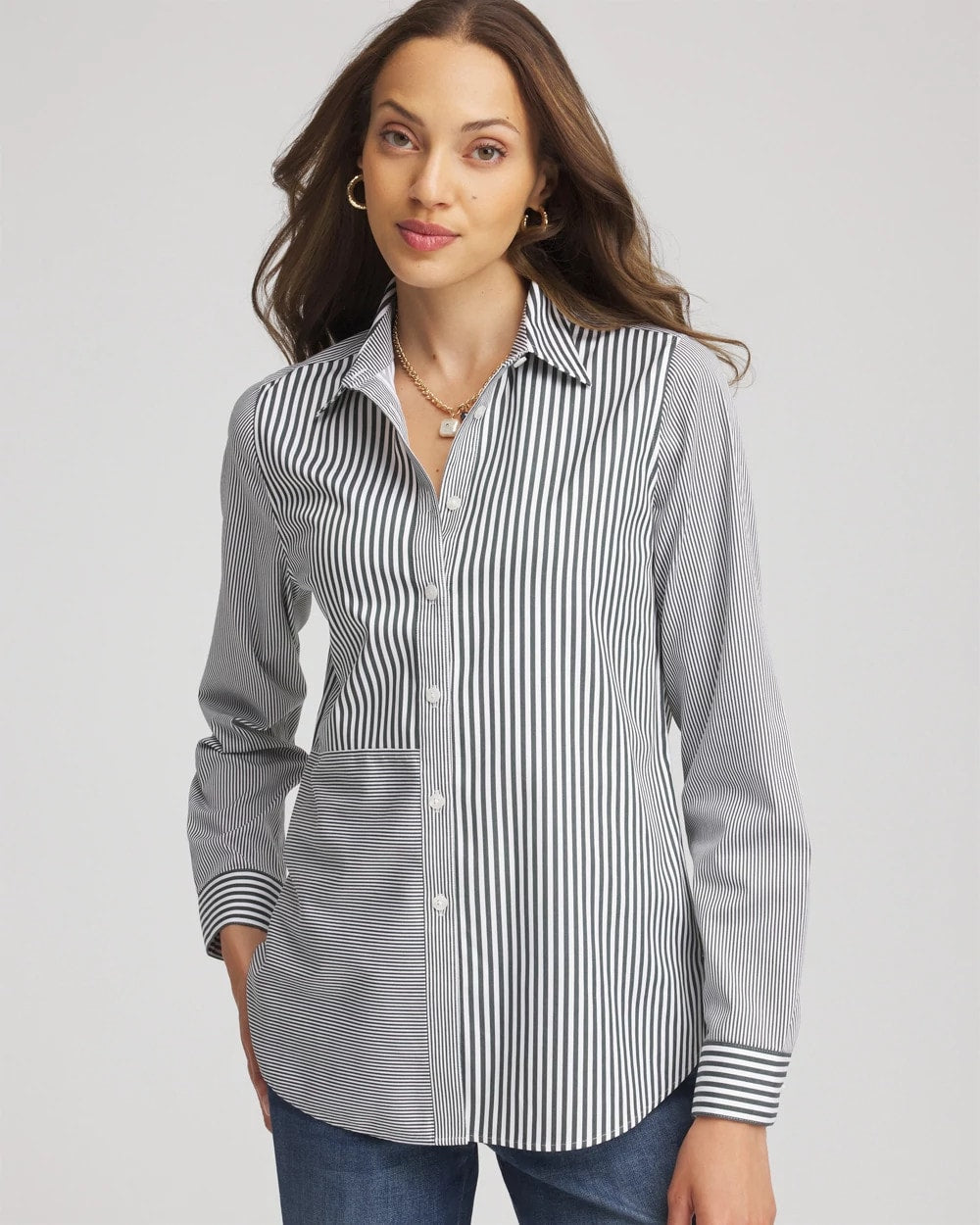 Chico's Clothing No Iron™ Colorblock Striped Shirt