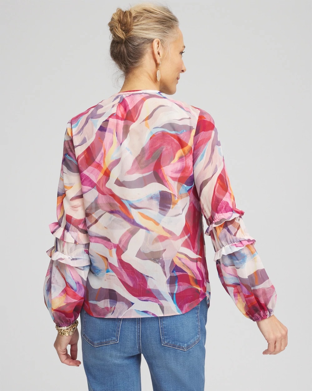Chico's Clothing Abstract Ruffles Crinkle Blouse