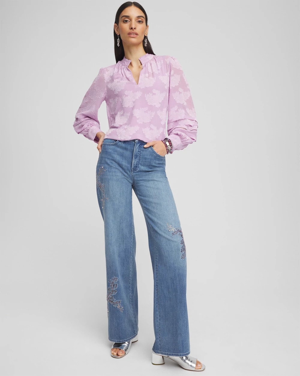 Chico's Clothing Textured Jacquard V-Neck Blouse