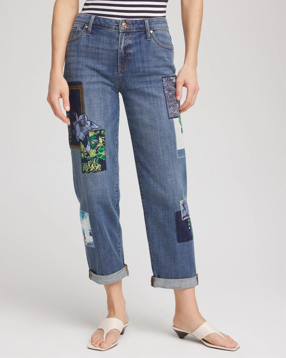 Chico's Clothing Boyfriend Patchwork Cropped Jeans
