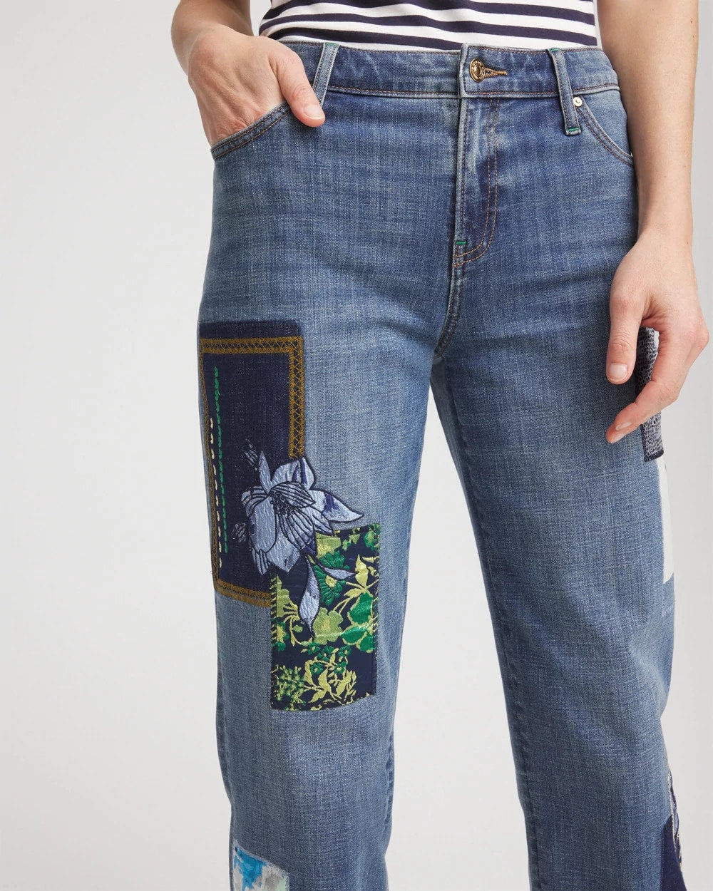 Chico's Clothing Boyfriend Patchwork Cropped Jeans