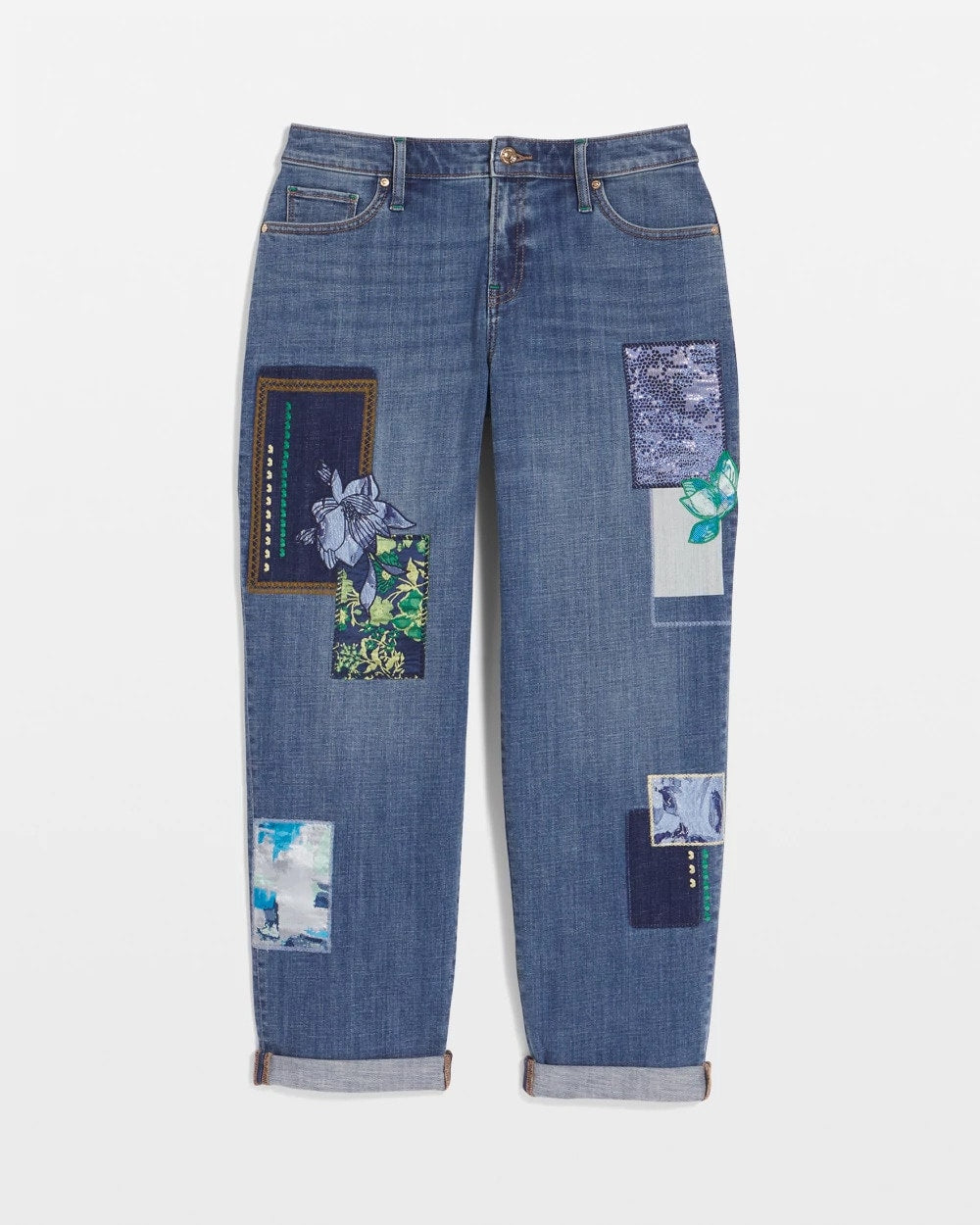 Chico's Clothing Boyfriend Patchwork Cropped Jeans