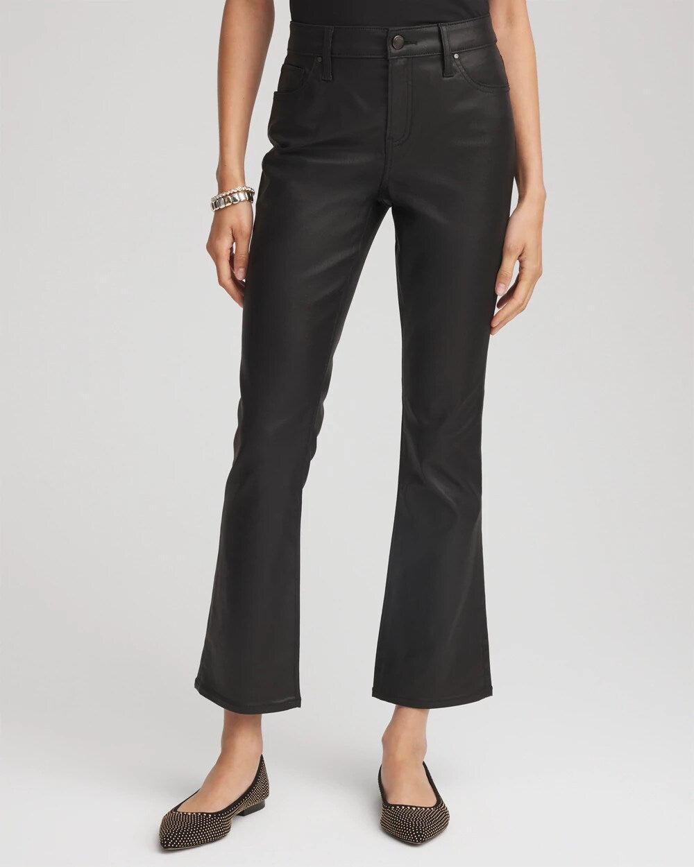 Chico's Clothing Coated Girlfriend Cropped Flared Jeans