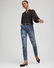 Chico's Clothing Mixed-Media Girlfriend Slim Ankle Jeans