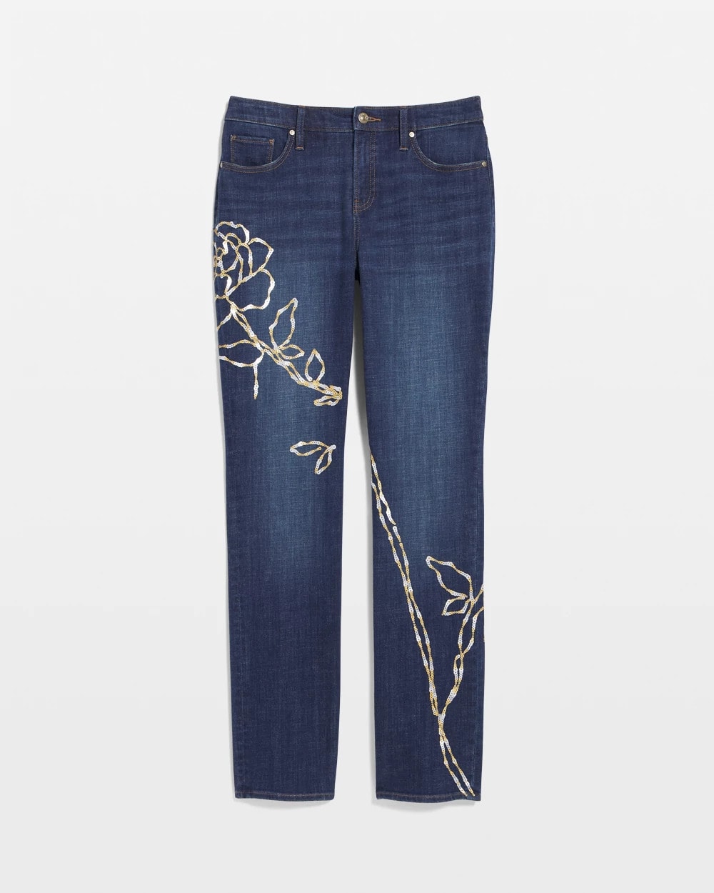 Chico's Clothing Sequins Rose Girlfriend Slim-Leg Jeans