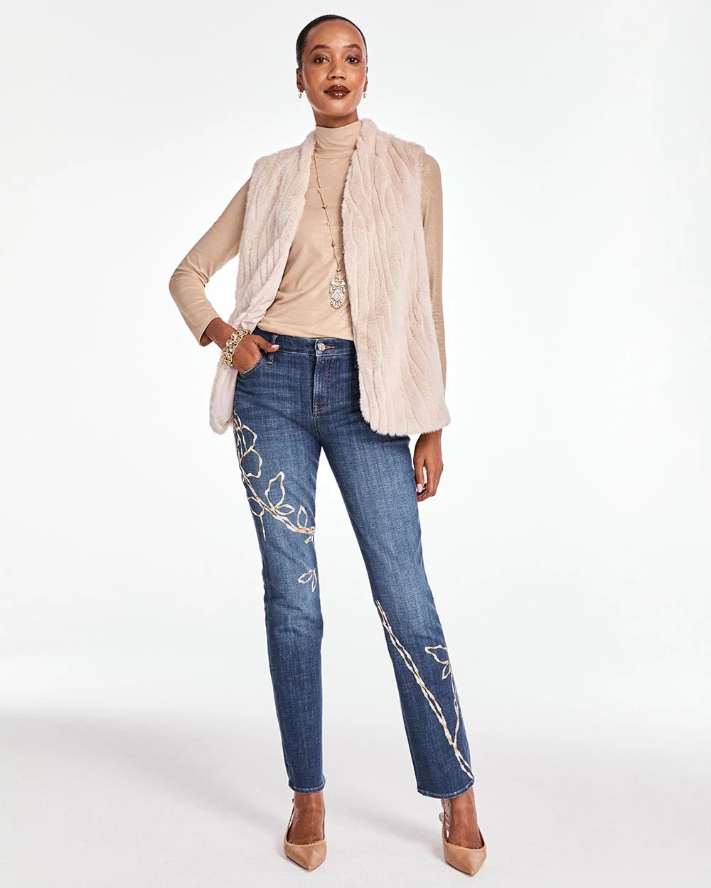 Chico's Clothing Sequins Rose Girlfriend Slim-Leg Jeans