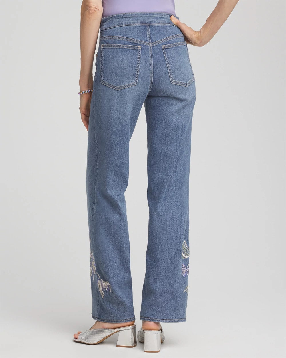 Chico's Clothing Embroidered Pull-On Wide-Leg Jeans