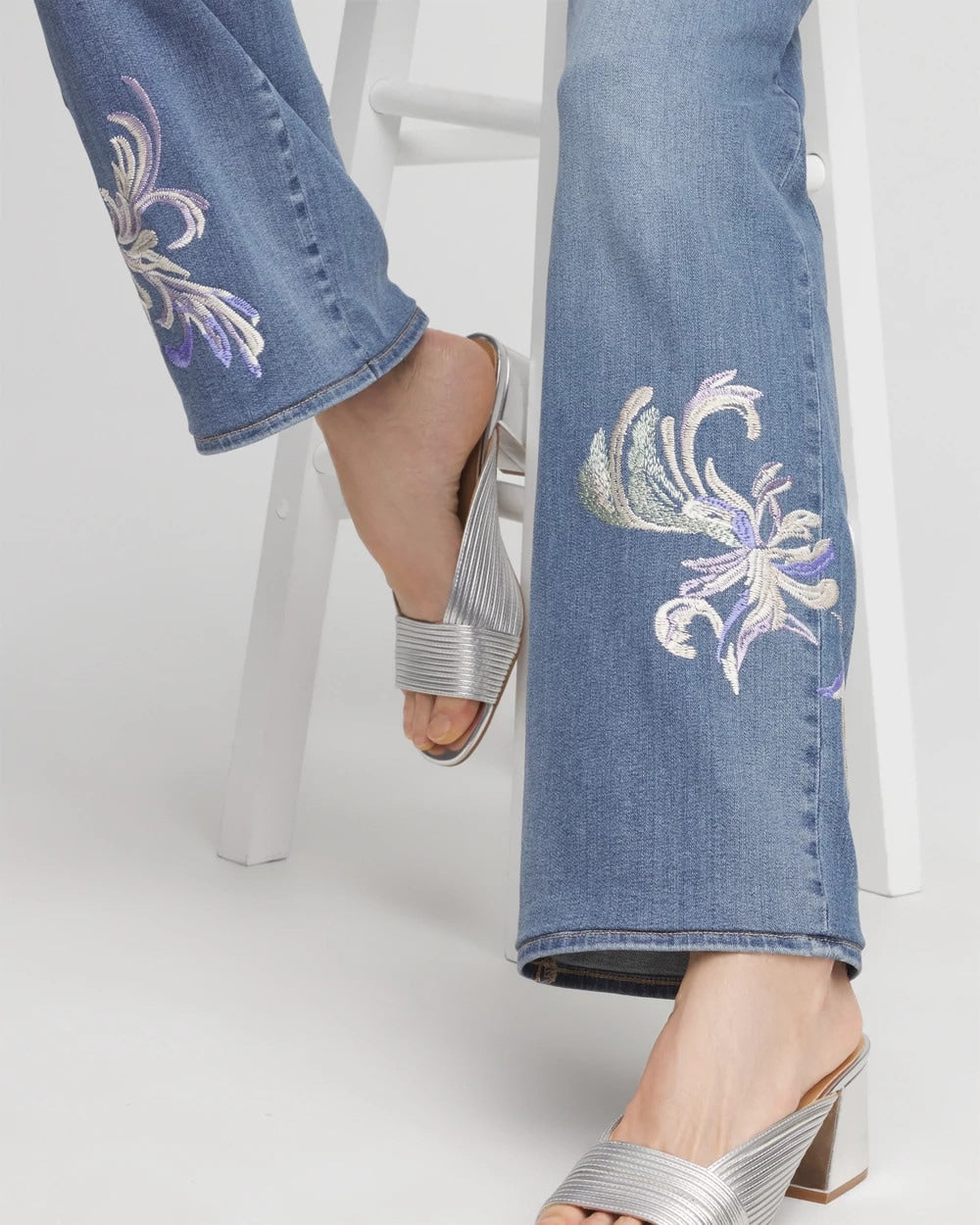Chico's Clothing Embroidered Pull-On Wide-Leg Jeans