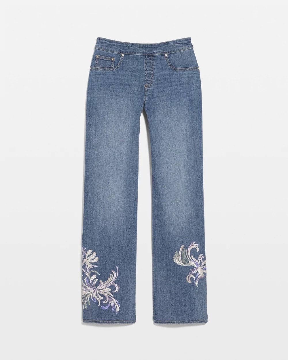 Chico's Clothing Embroidered Pull-On Wide-Leg Jeans