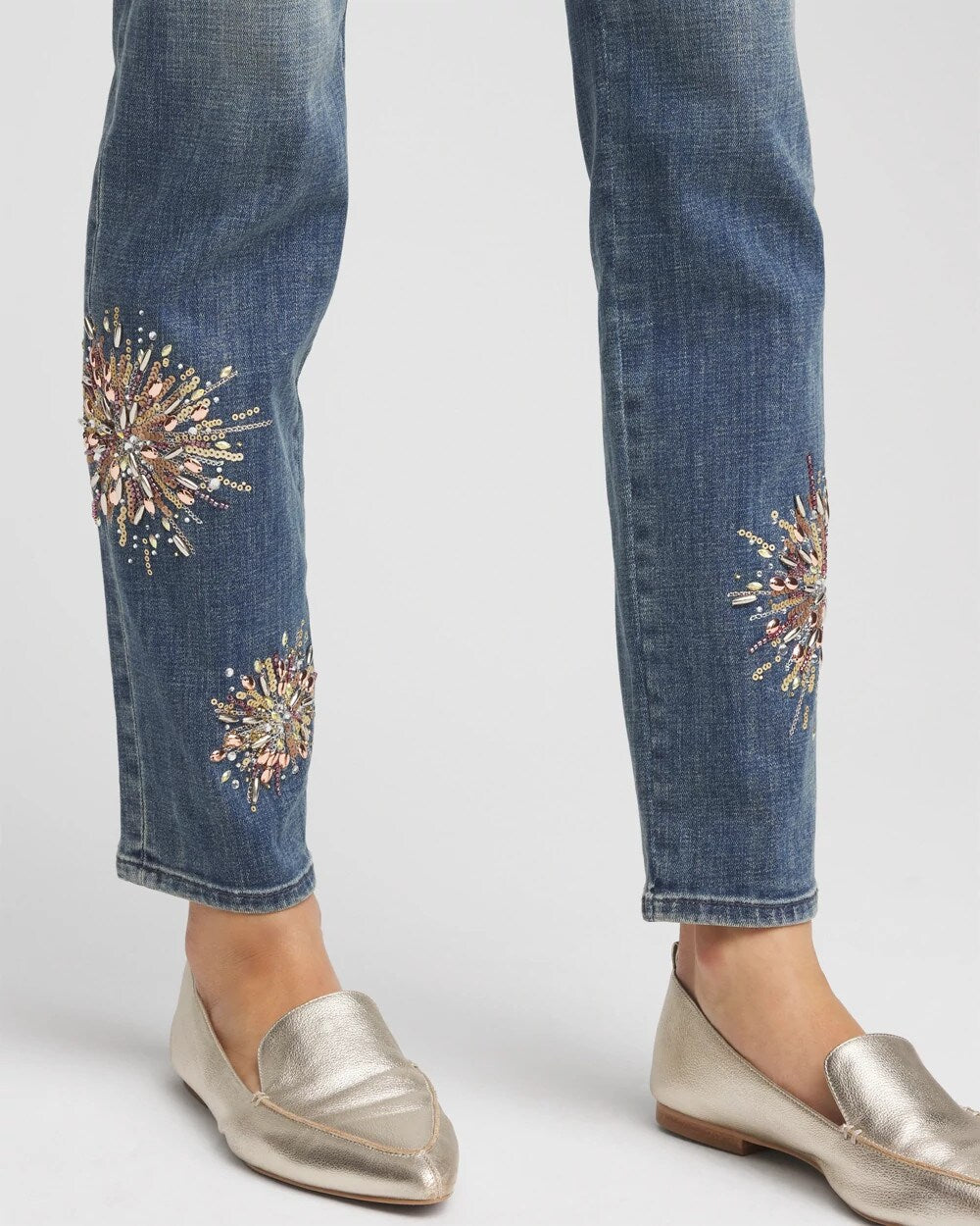 Chico's Clothing Embellished Starbursts Girlfriend Slim Ankle Jeans