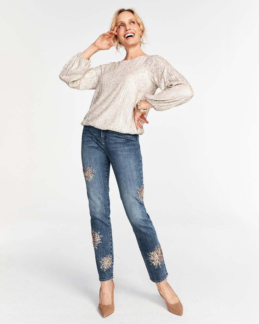 Chico's Clothing Embellished Starbursts Girlfriend Slim Ankle Jeans