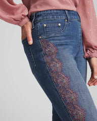 Chico's Clothing Lace Embroidered Pull-On Straight Jeans