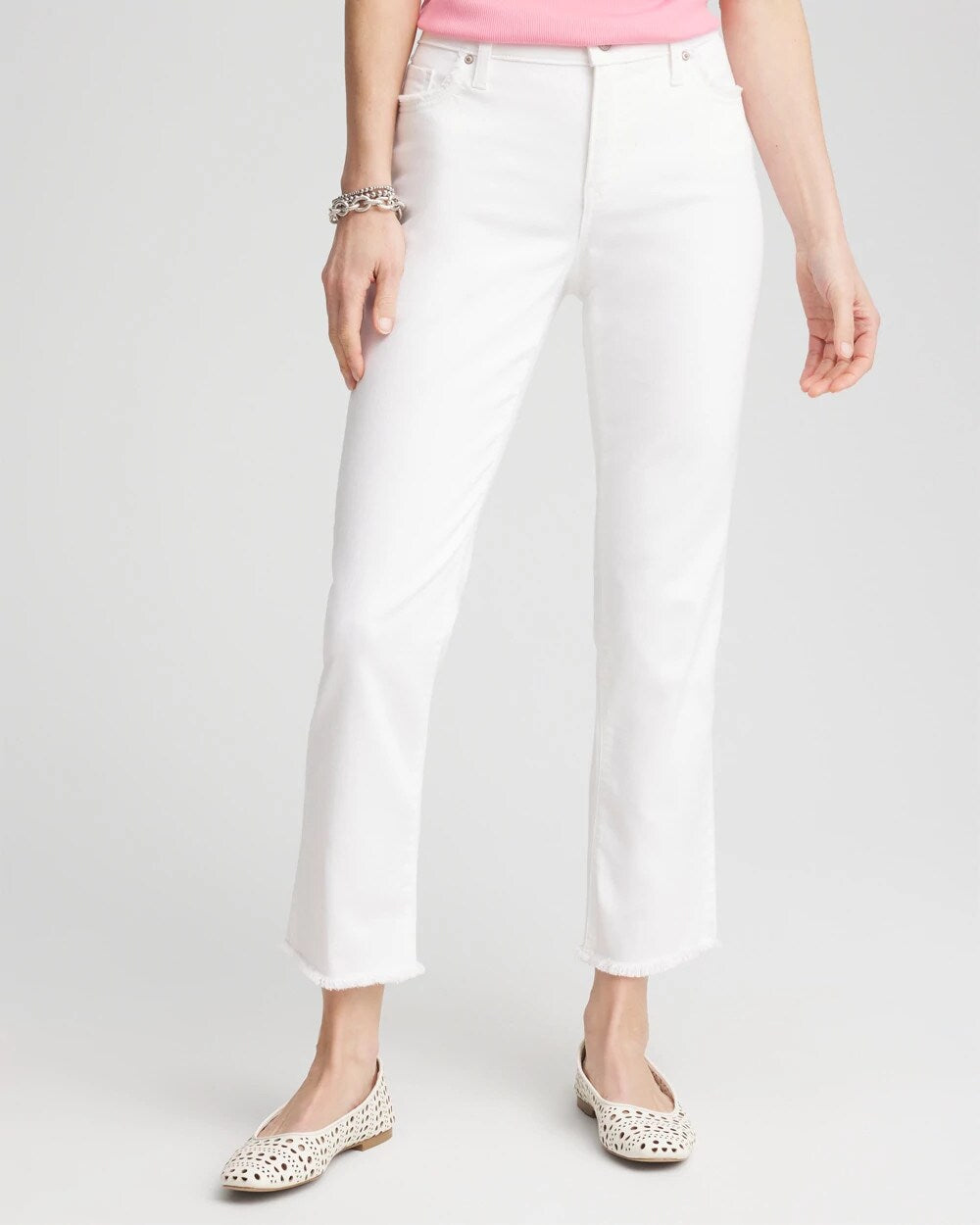 Chico's Clothing Girlfriend Frayed Cropped No Stain Jeans