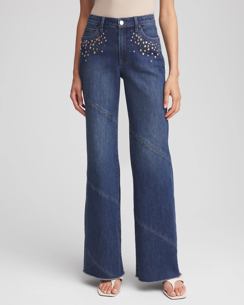 Chico's Clothing Embellished Frayed Flared-Leg Jeans