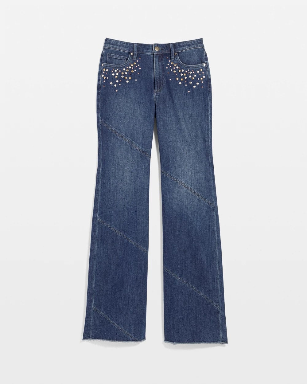 Chico's Clothing Embellished Frayed Flared-Leg Jeans