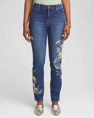 Chico's Clothing Appliqué Girlfriend Slim Ankle Jeans