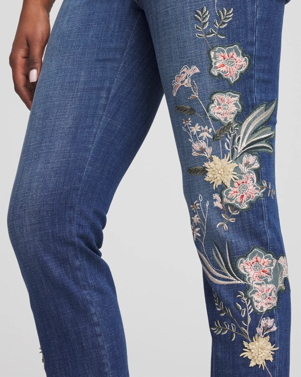 Chico's Clothing Appliqué Girlfriend Slim Ankle Jeans