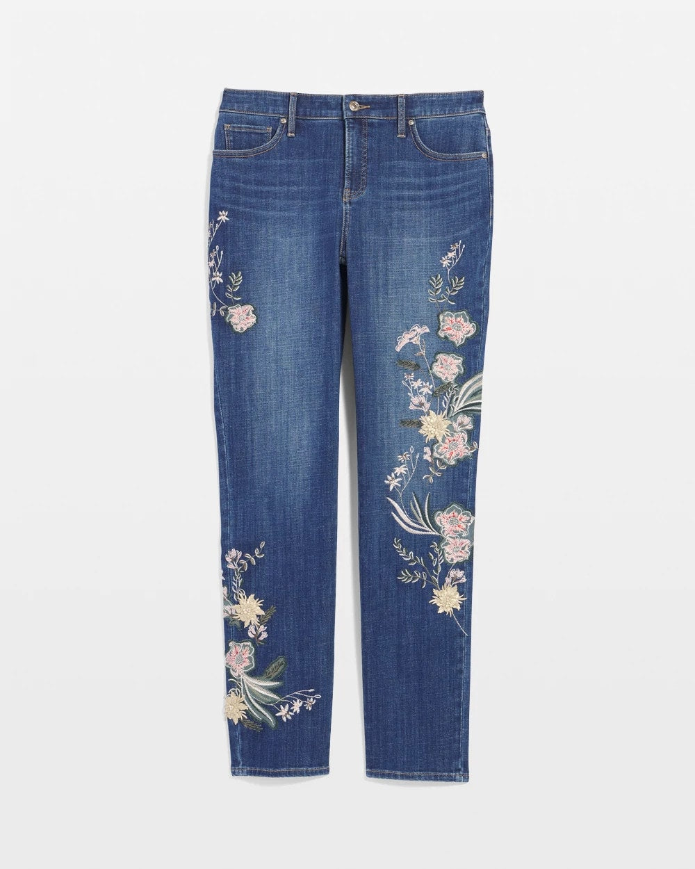 Chico's Clothing Appliqué Girlfriend Slim Ankle Jeans
