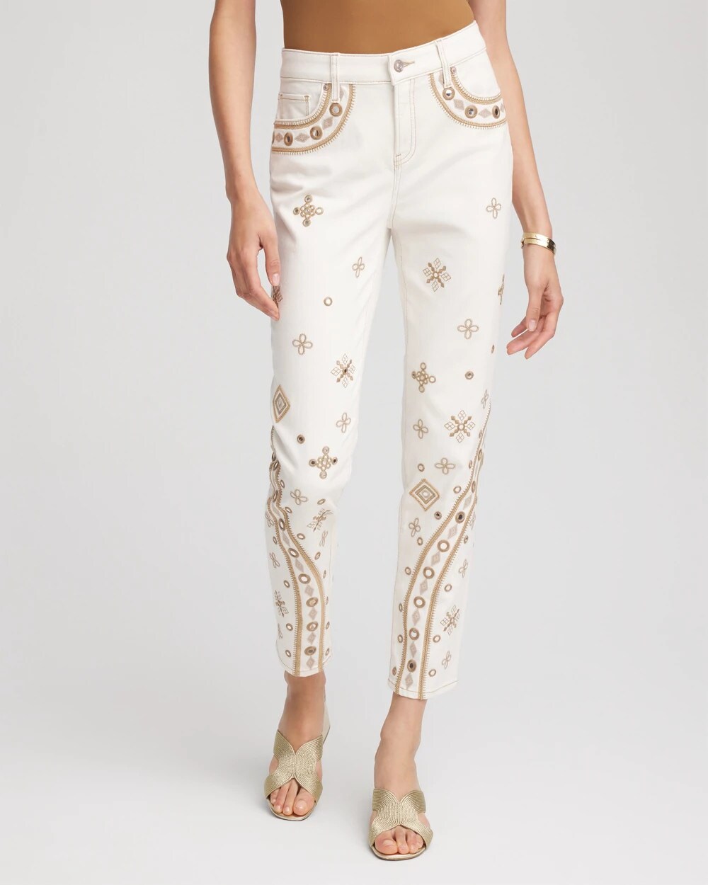 Chico's Clothing Embellished Girlfriend Slim Ankle Jeans