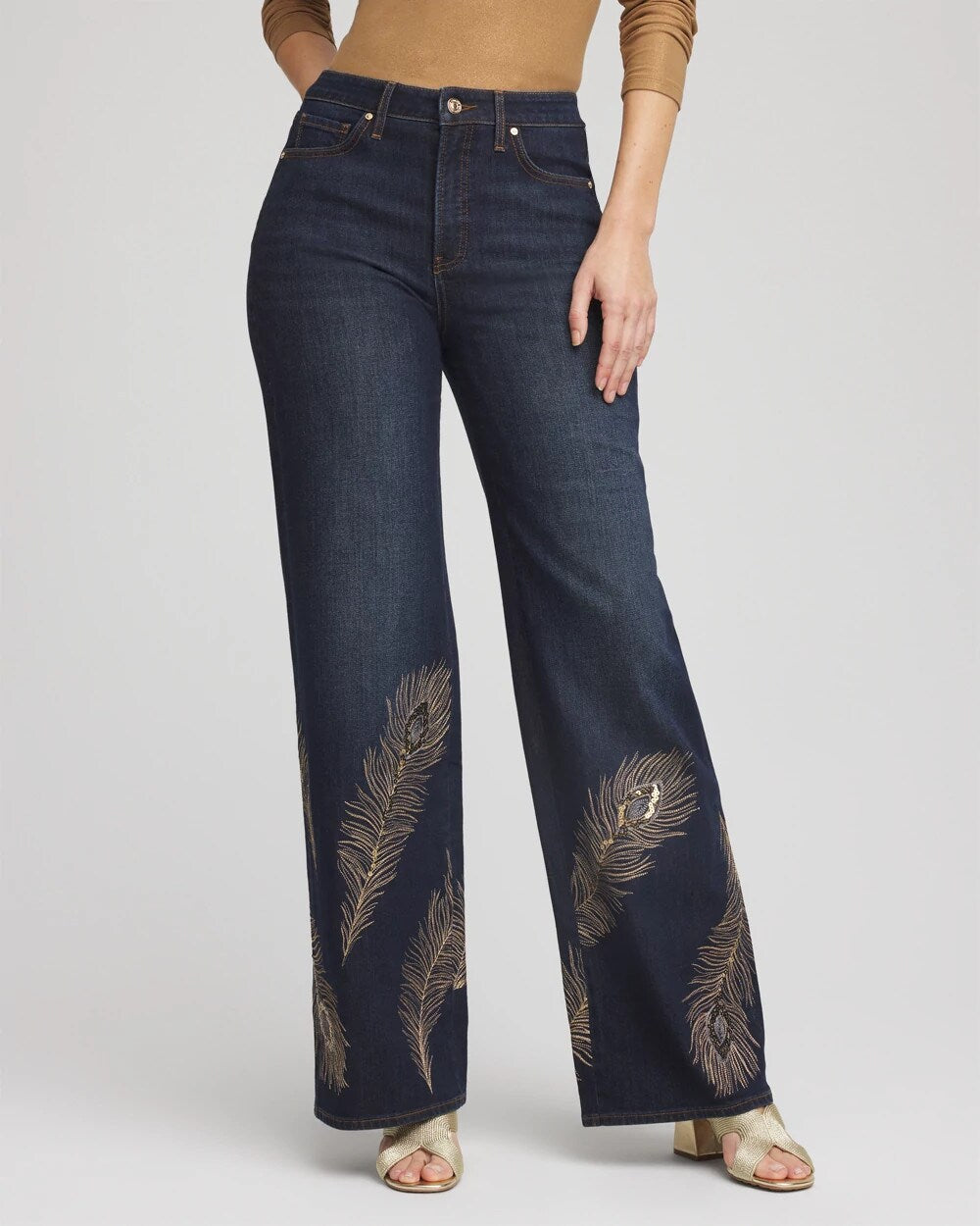 Chico's Clothing Embellished High-Rise Wide-Leg Jeans