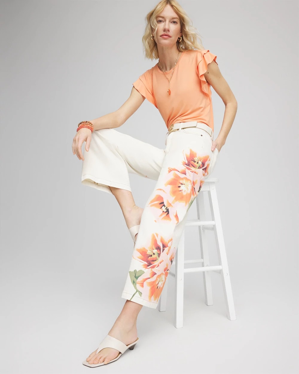 Chico's Clothing Floral High-Rise Wide-Leg Cropped Jeans